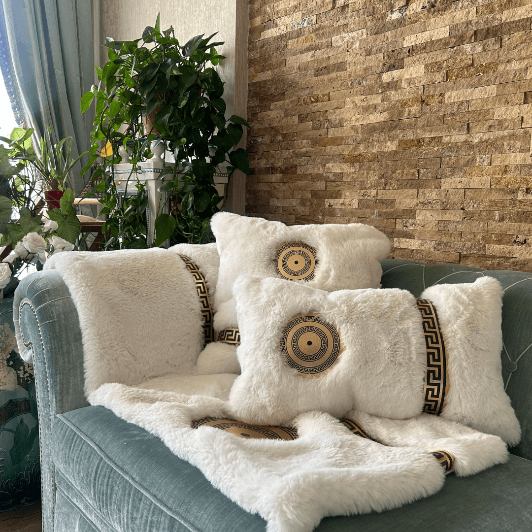 Beyaz Peluş Koltuk Şal Takımı - Sancak Deri Halı