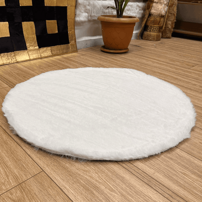 Beyaz Yuvarlak Peluş Halı - Sancak Deri Halı