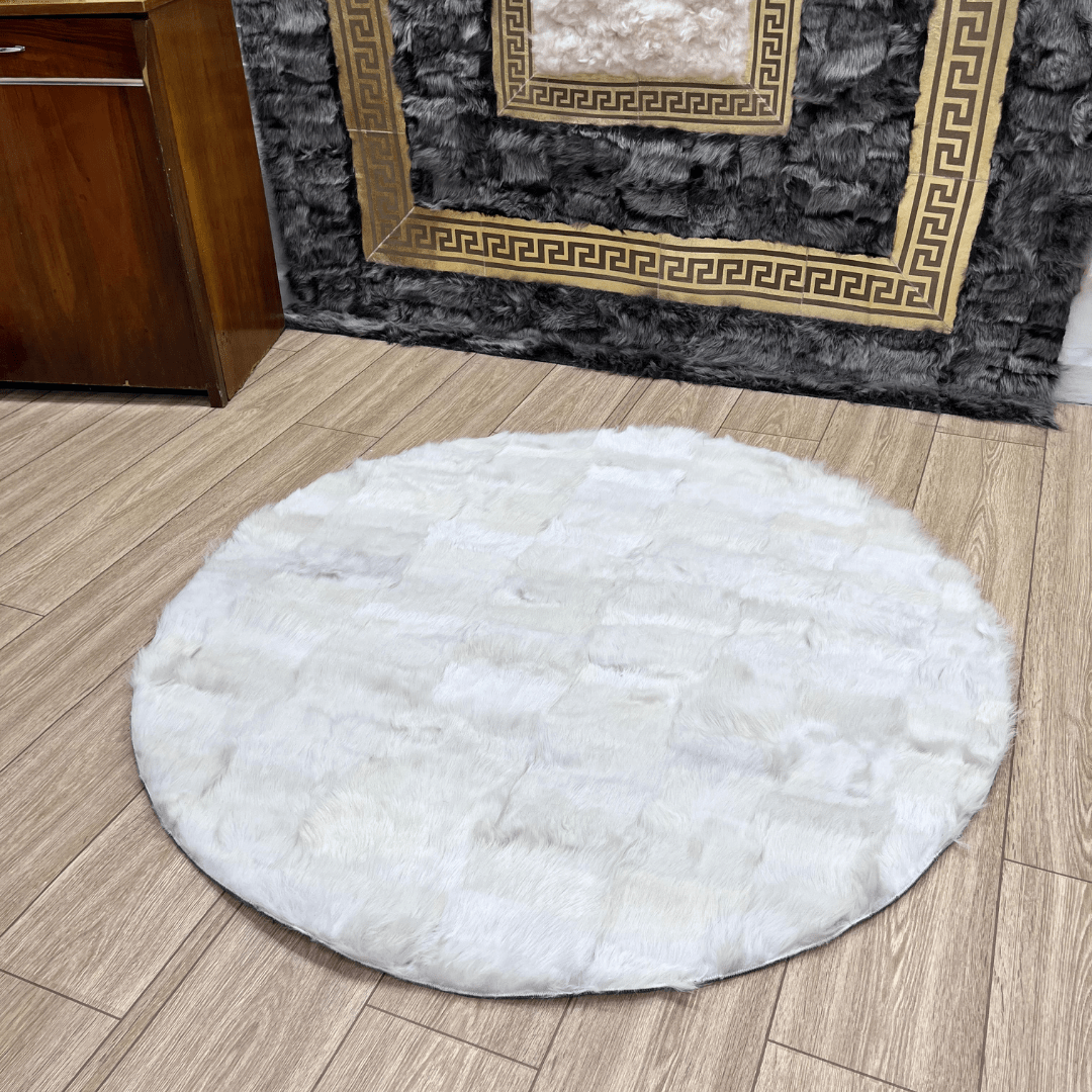 Beyaz Yuvarlak Toskana Deri Halı - Sancak Deri Halı