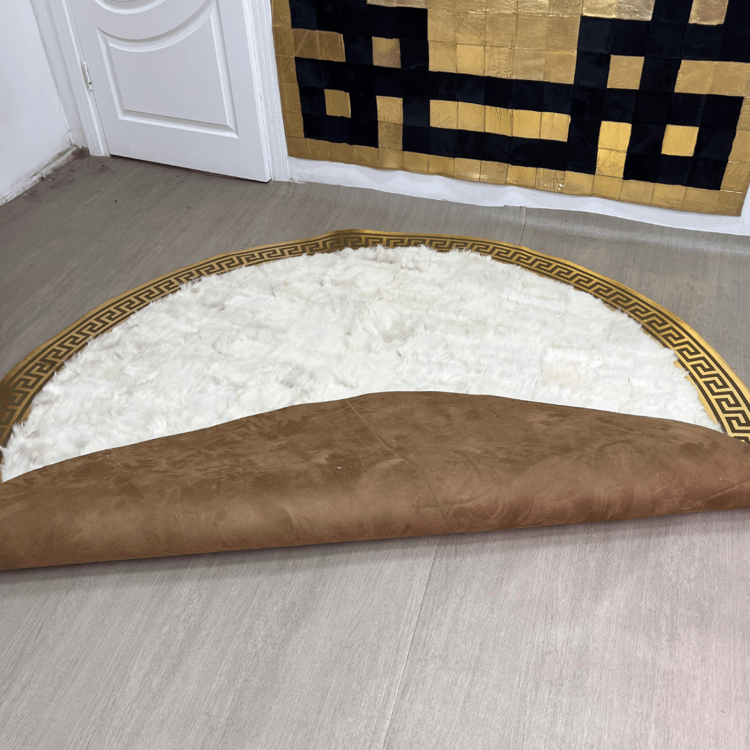 Gold Bordur Bej Yuvarlak Toskana Deri Halı - Sancak Deri Halı