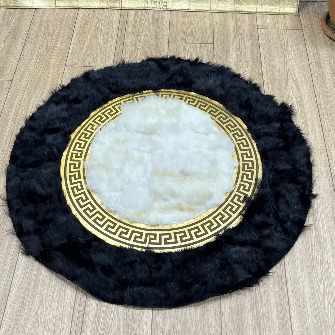 Siyah - Beyaz Yuvarlak Toskana Deri Halı - Sancak Deri Halı
