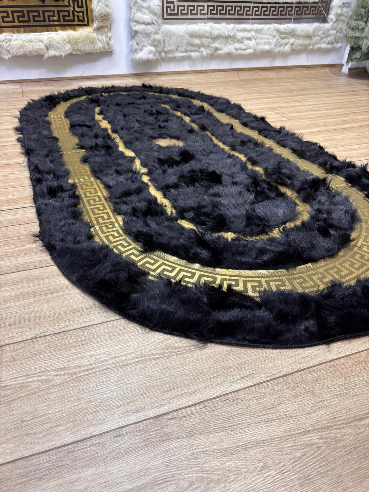 Siyah Oval Toskana Deri Halı - Sancak Deri Halı