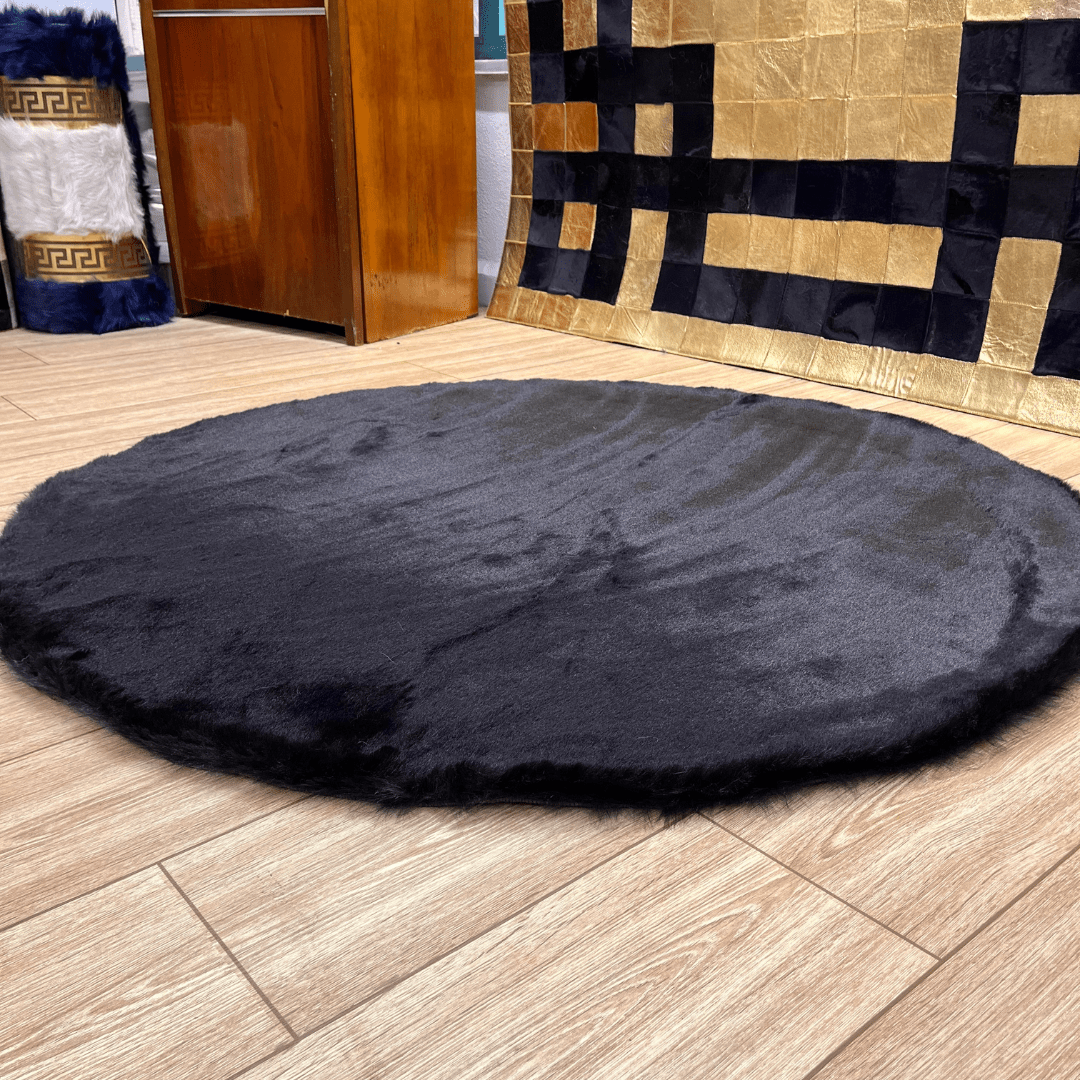 Siyah Yuvarlak Peluş Halı - Sancak Deri Halı